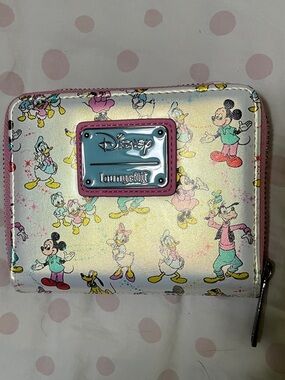 Loungefly Iridescent Mickey & Friends Zip Wallet with Pink Trim